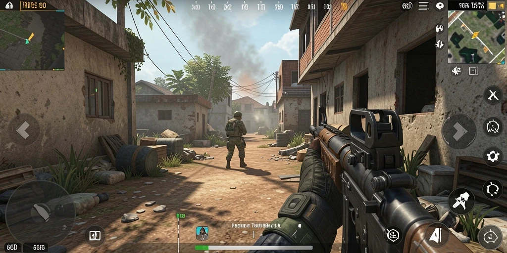 Gameplay seru dalam 66D yang menggambarkan aksi tembak-menembak.