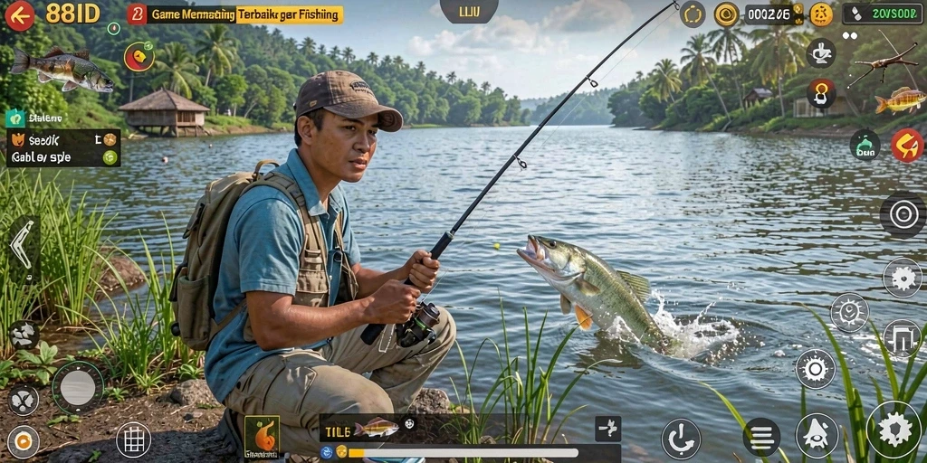 Tampilan gameplay 88ID yang menarik saat memancing ikan.
