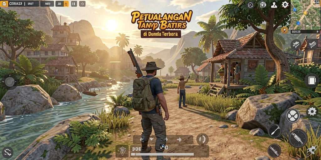 Tampilan gameplay CERIA33 menunjukkan kebebasan menjelajahi dunia terbuka.